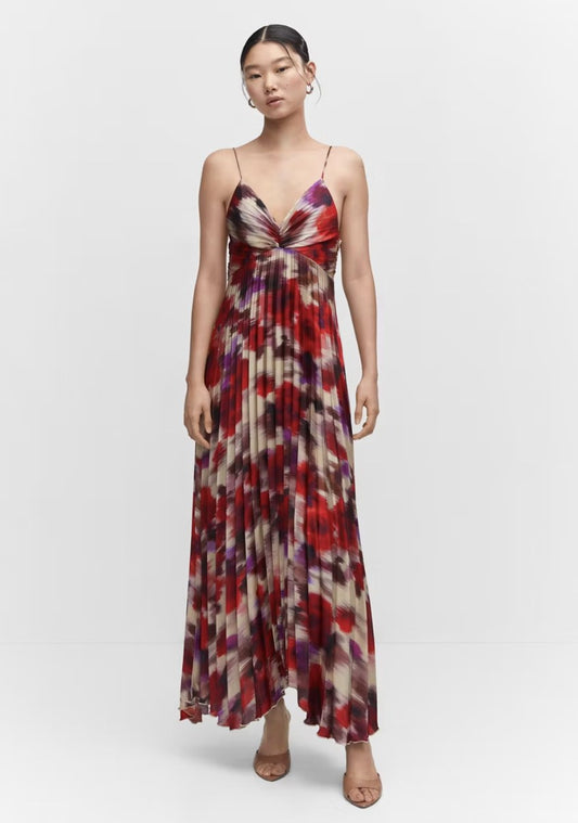 Mango pleated satin dress, front view