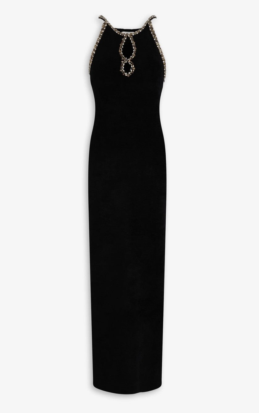 Sandro crystal-embellished cutout knitted maxi dress, front view