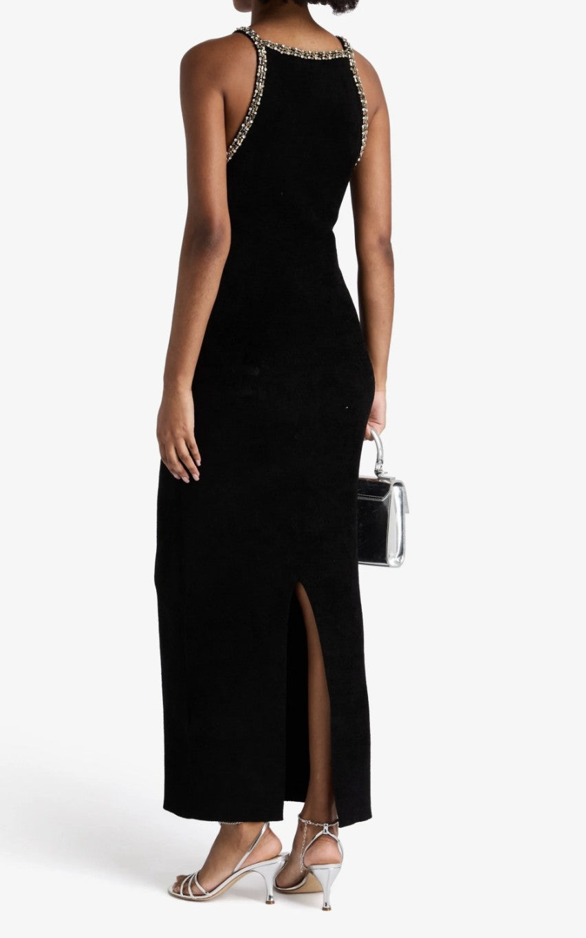 Sandro crystal-embellished cutout knitted maxi dress, full length