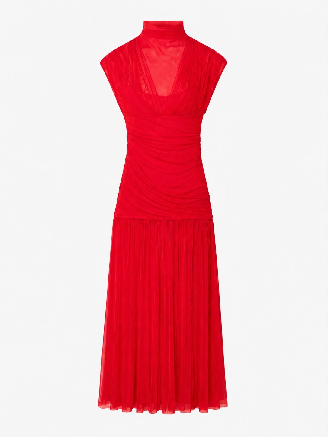 Zara red ruched mesh maxi dress, full length
