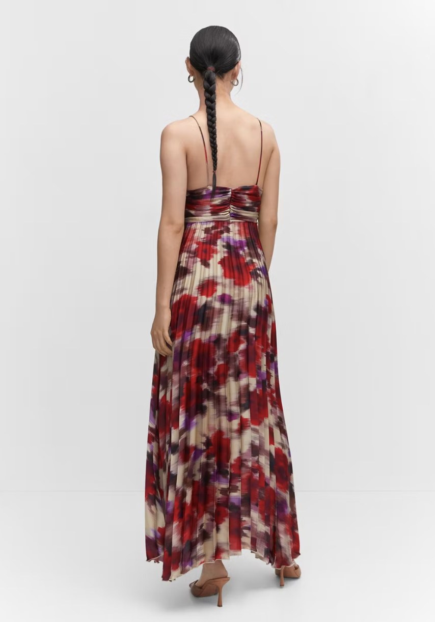 Mango pleated satin dress, back view