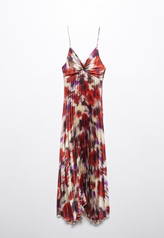 Mango pleated satin dress, full length