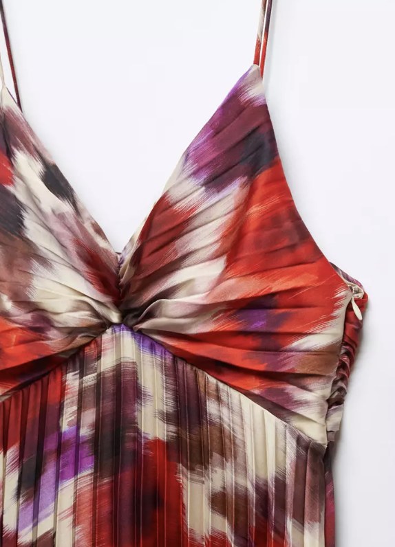 Mango pleated satin dress, pleating detail